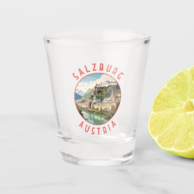 Verre A Shot Salzbourg Autriche Cercle en détresse rétro (Devant)