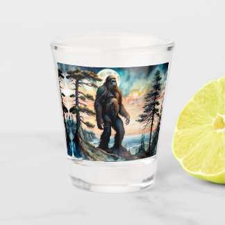 Verre A Shot Sasquatch debout sur la crête surplombant l'océan