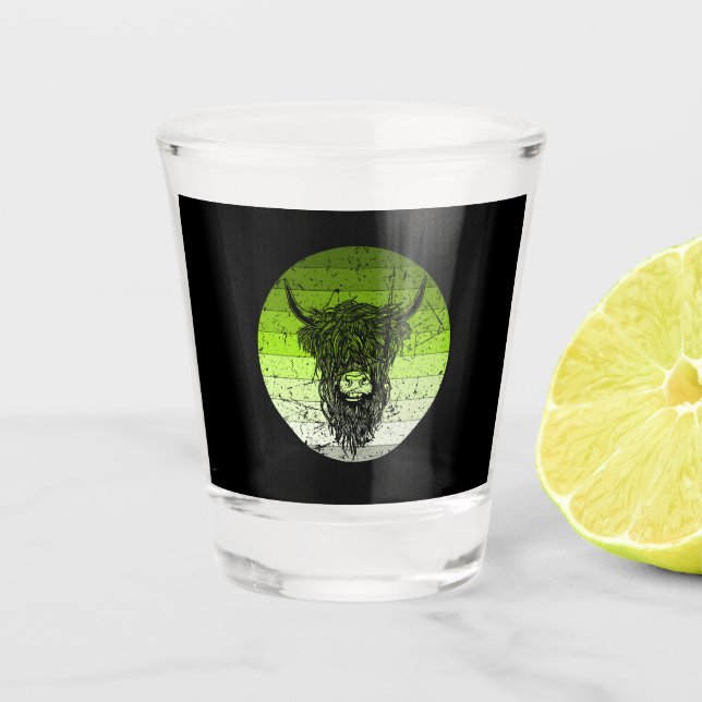 Verre A Shot Scottish Highland Cattle Retro (Devant)