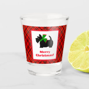 Verre A Shot Scotty Chien et Tartan Joyeux Noël