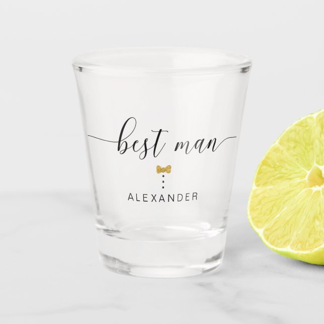 Verre A Shot Script moderne chic Meilleur homme Gold Bow Nom de (Devant)