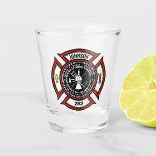 Verre A Shot Service d'incendie AJOUTER LE NOM Pompier Insigne 