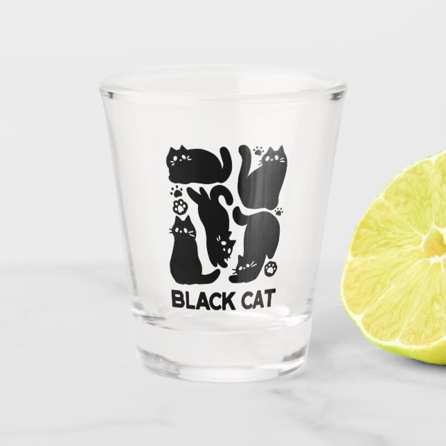 Verre A Shot Silhouettes de chat noir - Design Feline mignon (Devant)