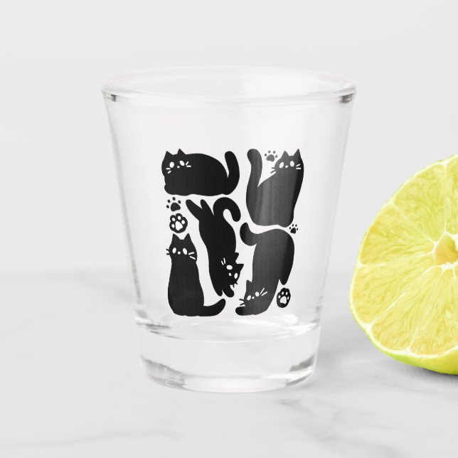 Verre A Shot Silhouettes de chat noir - Design Feline mignon (Devant)