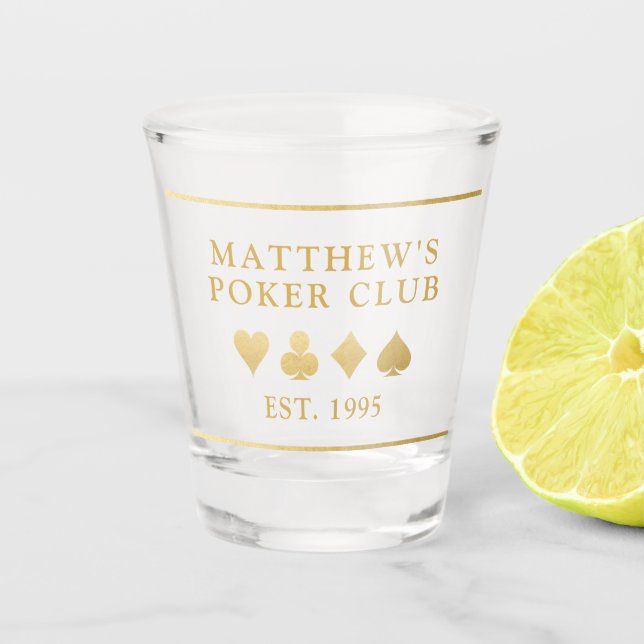 Verre A Shot Simple Monogramme Nom Poker Club Card Suite (Devant)