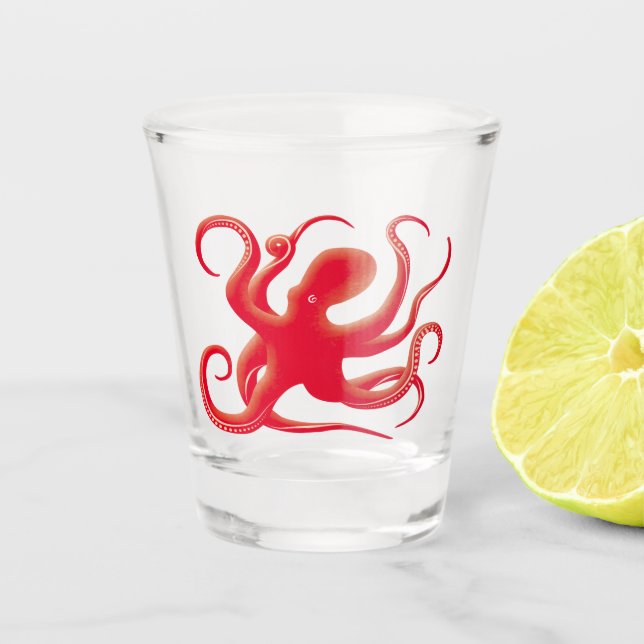 Verre A Shot Simple rouge vectoriel art octopus Silhouette (Devant)