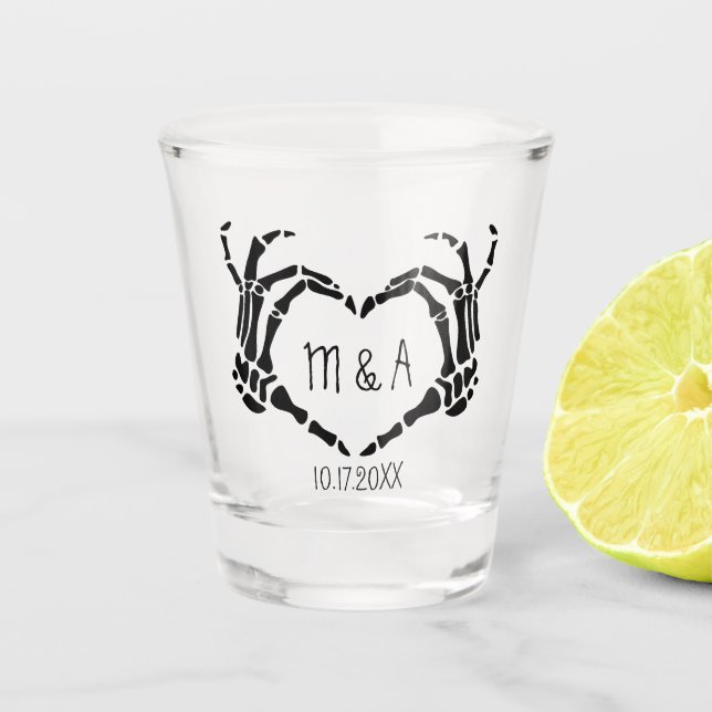 Verre A Shot Skeleton Main Forme de coeur Mariage personnalisé (Devant)