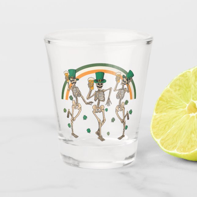 Verre A Shot Skeletons dansants avec bière et Shamrock (Devant)