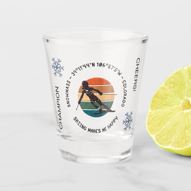 Verre A Shot Ski de masse, Colorado - Femme Skier, Texte noir (Devant)