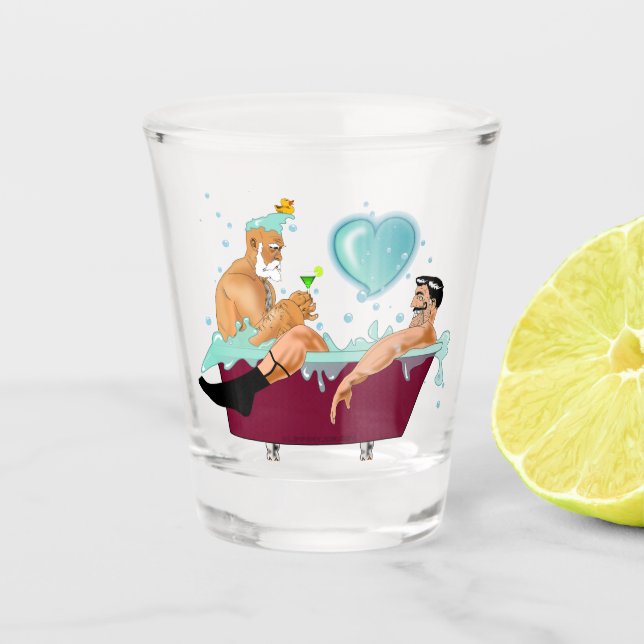 Verre A Shot SlipperyJoe's deux gays hommes aiment la baignoire (Devant)