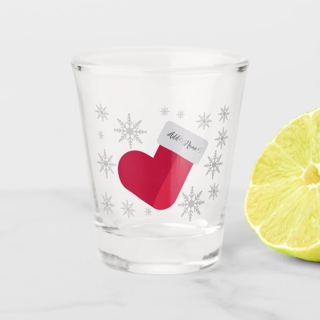 Verre A Shot Snowflakes et Christmas Stocker Ajouter un nom (Devant)