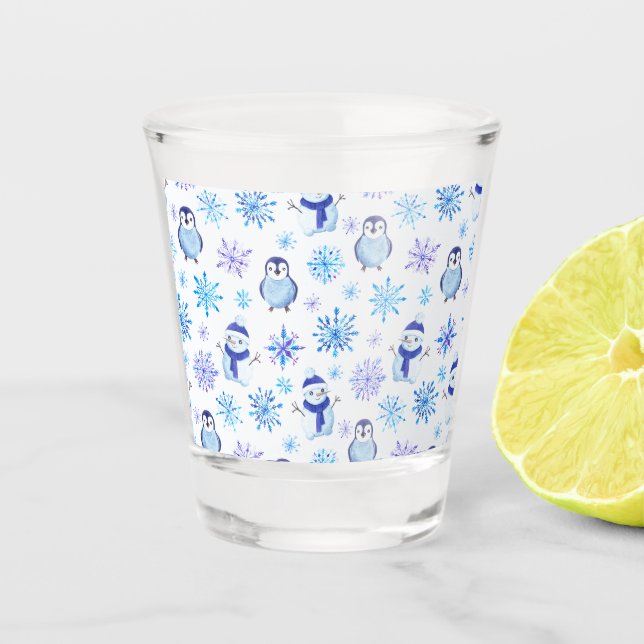Verre A Shot Snowflakes, Snowmen et Pingouins de Noël (Devant)