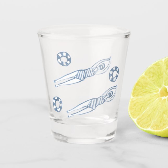 Verre A Shot Snychro artistique nageurs Illustration bleue (Devant)