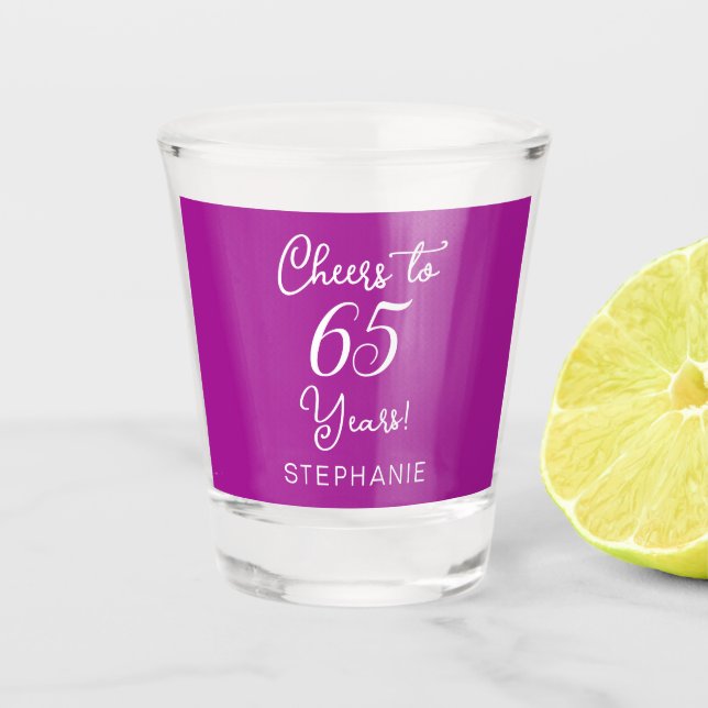 Verre A Shot Soirée rose foncé à 65 ans 65e anniversaire (Devant)