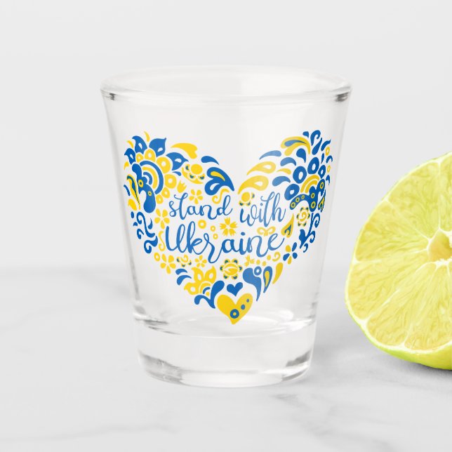 Verre A Shot Soyez avec l'Ukraine lettrage et coeur (Devant)
