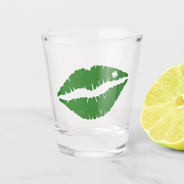 Verre A Shot St Patrick's Day Lucky Shamrock Lips irlandais (Devant)