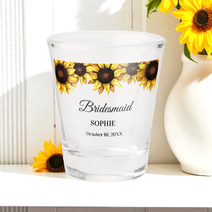 Verre A Shot Sunflower Bridesmaid Mariage jaune blanc