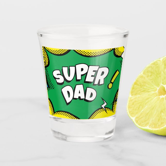Verre A Shot "Super Papa" Bande dessinée colorée Pop Art (Devant)