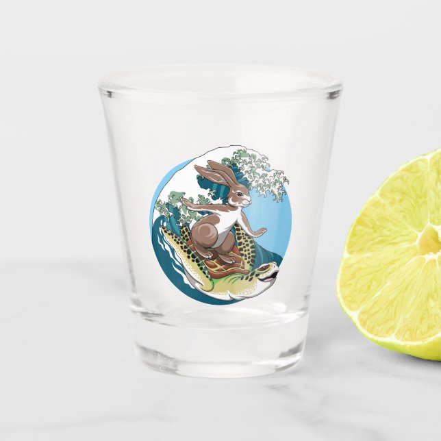 Verre A Shot Surf d'été - Illustration de tortue et lapin (Devant)