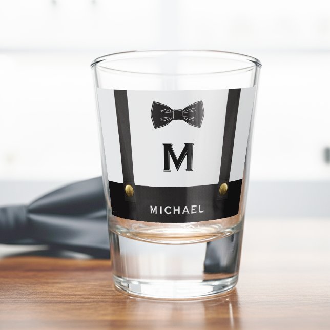 Verre A Shot Suspenders & Bowtie Name Monogram Boy  (Créateur téléchargé)