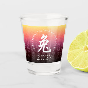 Verre A Shot Symbole lunaire du lapin 兔 or rouge chinois Zodiac