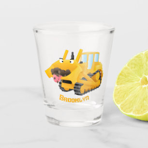 Verre A Shot Sympa joli caractère de dessin animé au bulldozer 