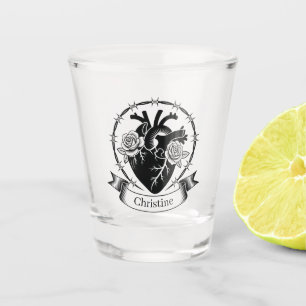 Verre A Shot Tatouage de cœur anatomique : conception en noir e