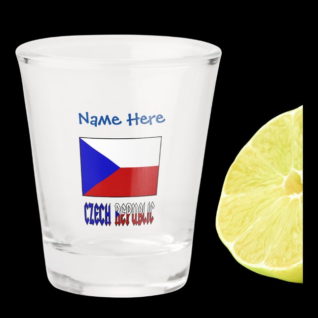 Verre A Shot Tchéquie République Tchèque Drapeau Bleu Personnal (Shot glass with the Czech Flag and the words CZECH REPUBLIC below in flag colors. Add a name above.)