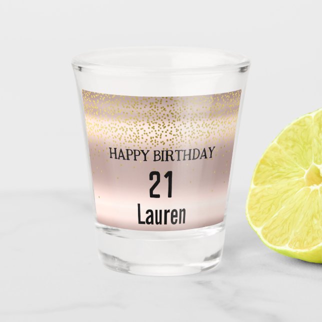 Verre A Shot Tendance Rose rose or gouttes métalliques 21e anni (Devant)