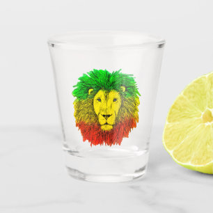 Verre A Shot Tête de lion rasta rouge jaune vert dessin Jamaïqu