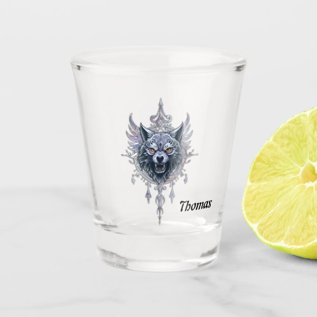 Verre A Shot Tête de loup mystique. (Devant)