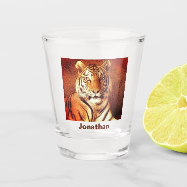 Verre A Shot Tiger Portrait Photo Nom personnalisé Cool (Devant)