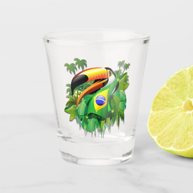 Verre A Shot Toco Toucan avec drapeau brésilien (Devant)