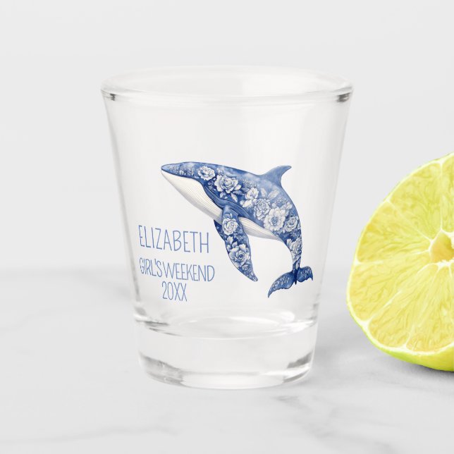 Verre A Shot Toile Bleue Plage Florale Dauphin Personnalisé (Devant)