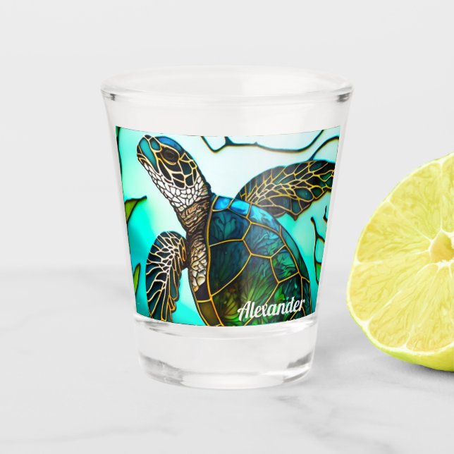 Verre A Shot Tortue côtière Tropical Turquoise Bleu Vert (Devant)