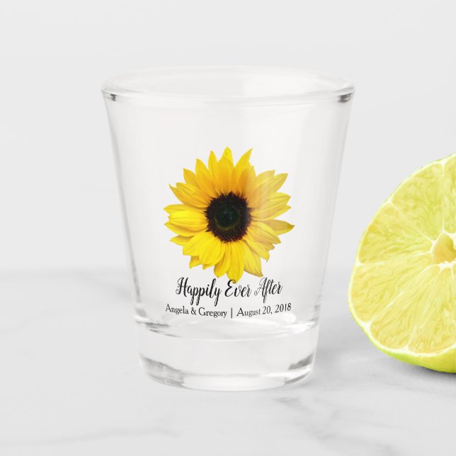 Verre A Shot Tournesol Jaune Heureux Jamais Après Mariage (Devant)