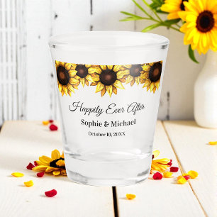 Verre A Shot Tournesol Mariage Floral Aquarelle Jaune Blanc