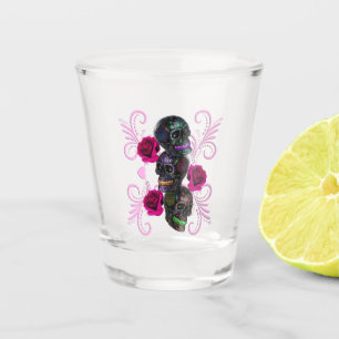 Verre A Shot Triple Jour Noir Des Crânes Morts Roses Rose