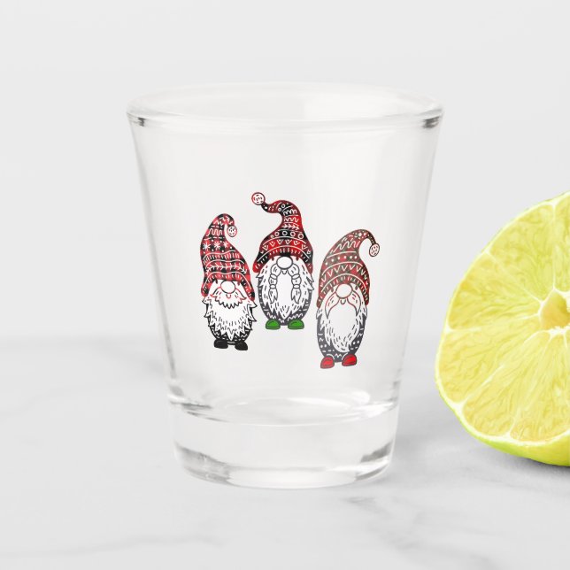 Verre A Shot Trois Gnomes de Noël Conception Plaid | Noël (Devant)