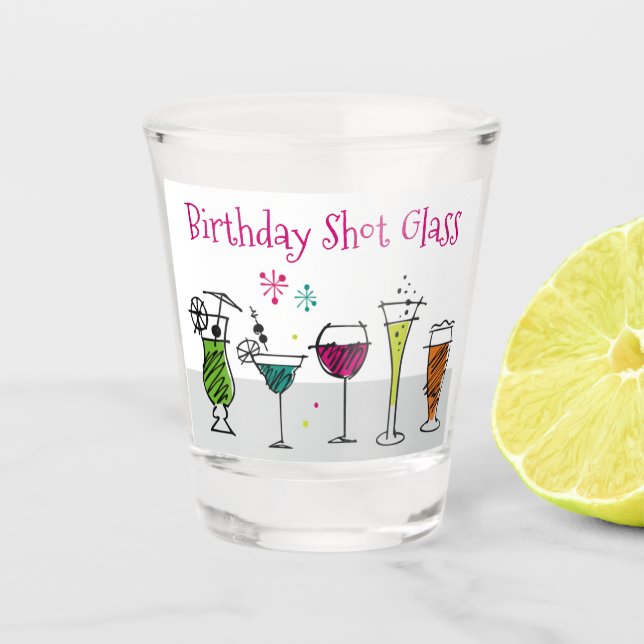 Verre A Shot Typographie Anniversaire Boissons Alcool Cocktails (Devant)