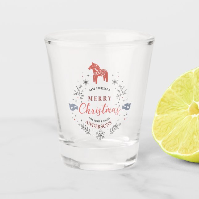 Verre A Shot Typographie de l'ornement de Noël et oiseaux de pa (Devant)