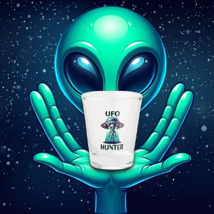 Verre A Shot UFO Hunter Ai Art avec UFO et Alien