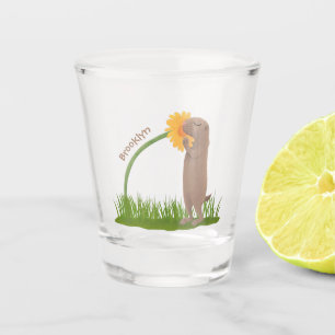 Verre A Shot Un mignon chien de prairie reniflant la caricature