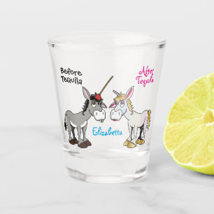 Verre A Shot Unicorne âne drôle avant et après