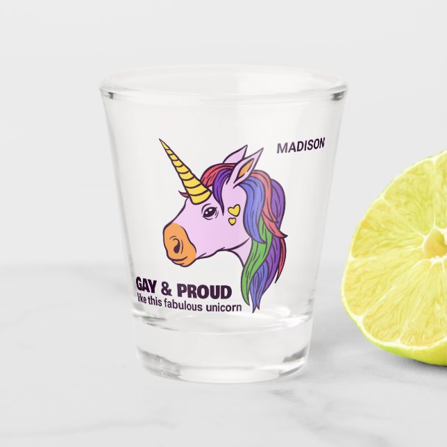 Verre A Shot Unicorne Gay Texte Personnalisé (Devant)