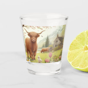 Verre A Shot Vache des hautes terres mignonne, florale/printani