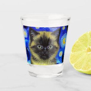 Verre A Shot Van Gogh Starry Nuit Siamese Cat
