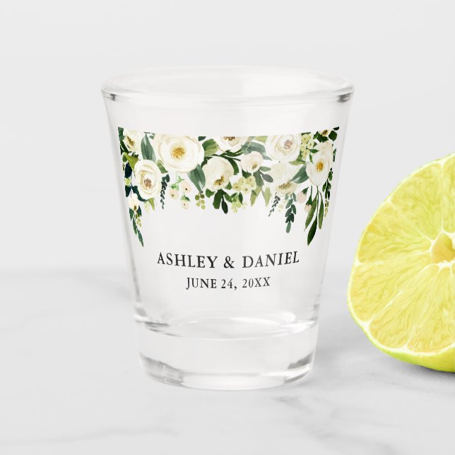 Verre A Shot Vert blanc Aquarelle Mariage Floral (Devant)