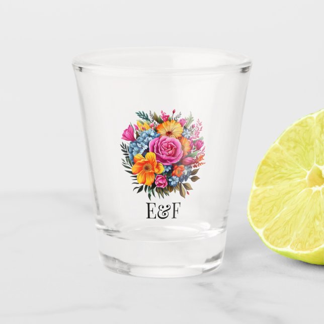 Verre A Shot Vibrant Art folklorique mexicain Floral Initiales  (Devant)