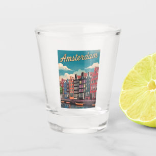 Verre A Shot Vintage voyage Amsterdam Pays-Bas Retro Pittoresqu